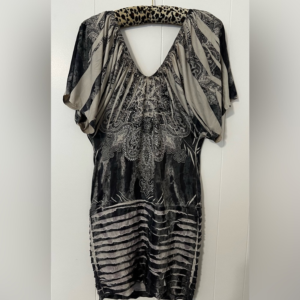 Juju & B Chic Black and Gray Gem Studded Dress
